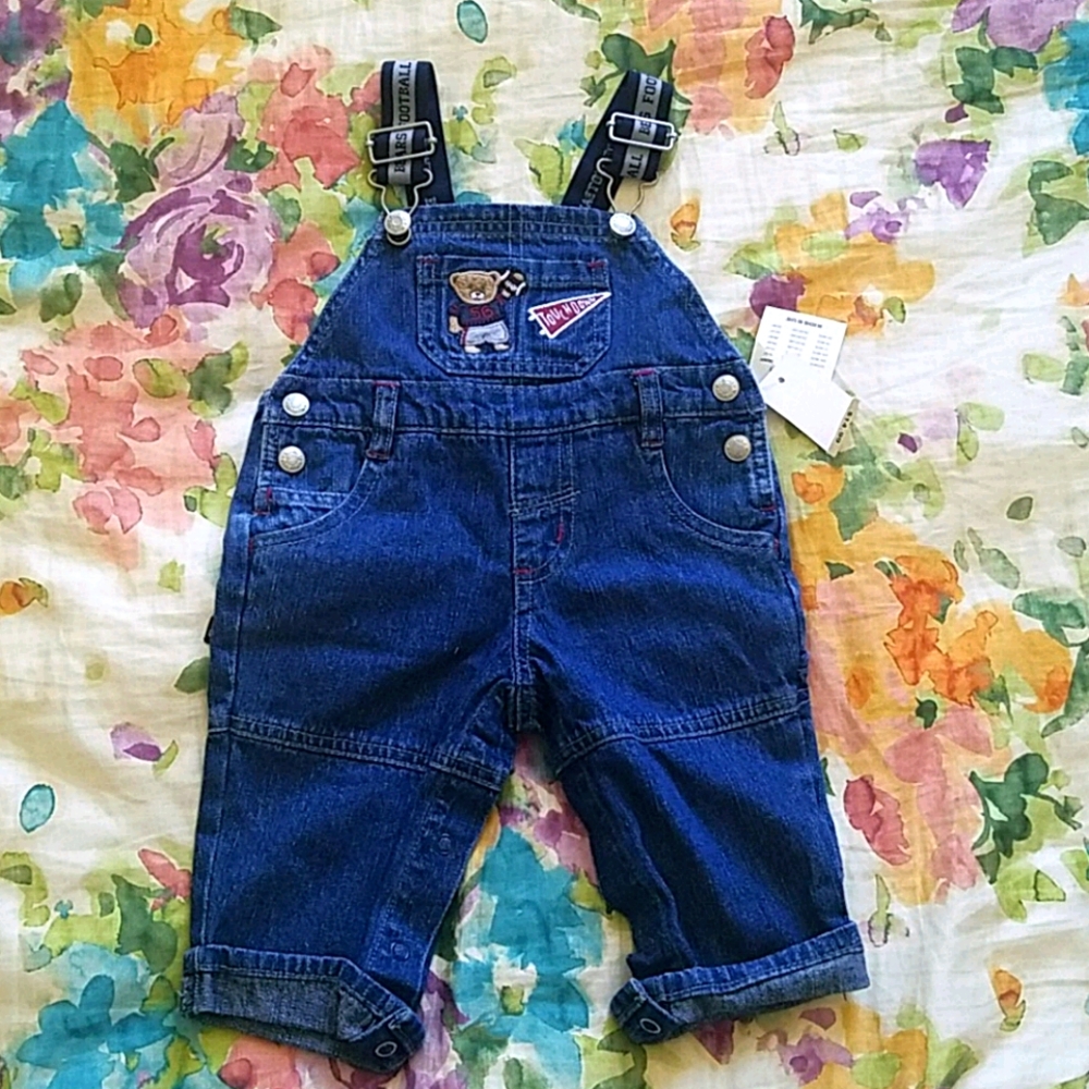 👶NWT KRU Blue denim overalls w/ embroidery 3-6mo